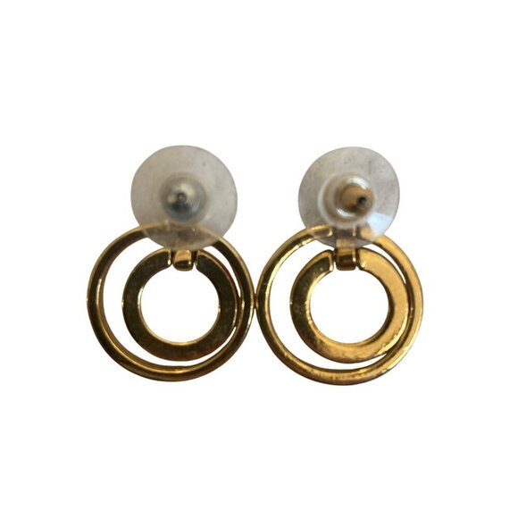 Gold Tone Circle Pendant Necklace Earring Set Rhinestone Inlay 24" S Chain - Picture 9 of 9